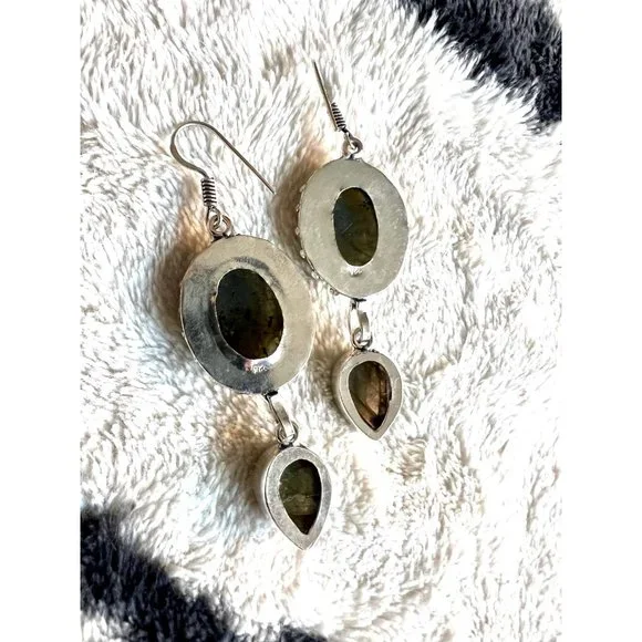 925 Vintage Style Flash Labradorite Earrings - Picture 3 of 4